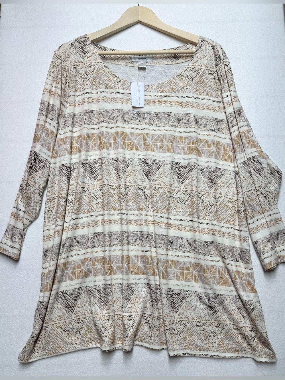 Christopher & Banks 3X Geometric Print Tunic Top Neutral Stretch Long Sleeve NWT